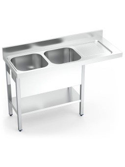 Fregadero inox para lavaplatos con 2 cubbetas y escurridor derecha 160x60x89cm