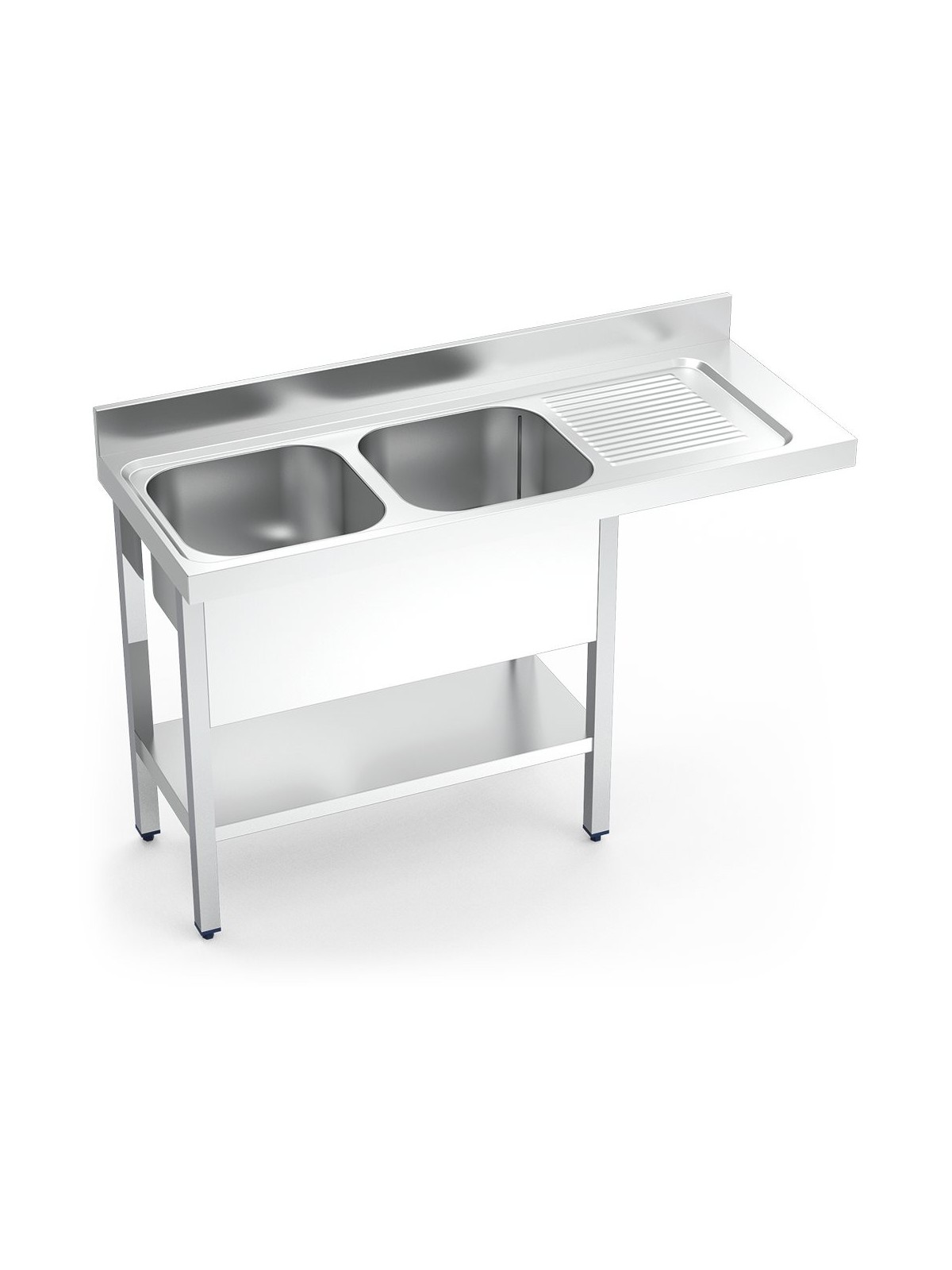 Fregadero inox para lavaplatos con 2 cubbetas y escurridor derecha 160x60x89cm