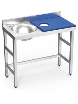 Mesa preparación y lavado fb azul cubeta izda 100x50x85cm