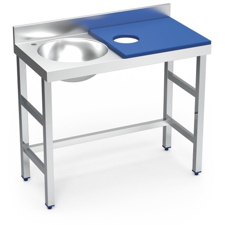 Mesa preparación y lavado fb azul cubeta izda 100x50x85cm