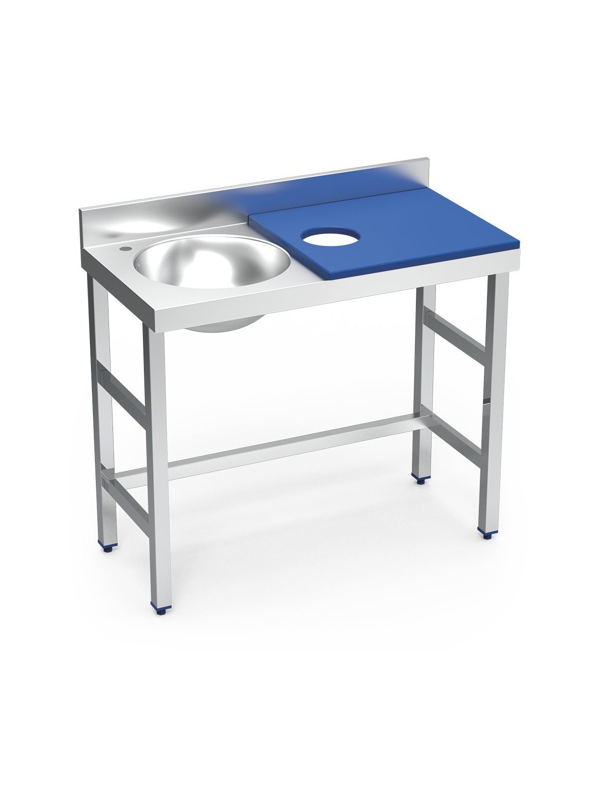 Mesa preparación y lavado fb azul cubeta izda 100x50x85cm