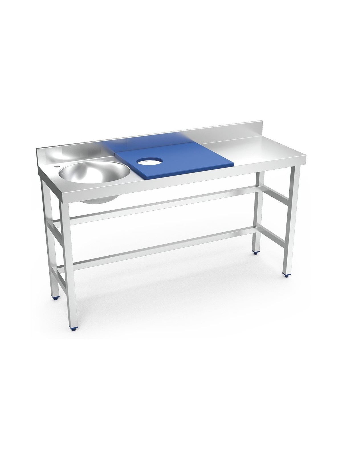 Mesa preparación y lavado fb azul cubeta izda 150x50x85cm