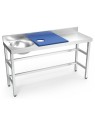 Mesa preparación y lavado fb azul cubeta izda 150x50x85cm