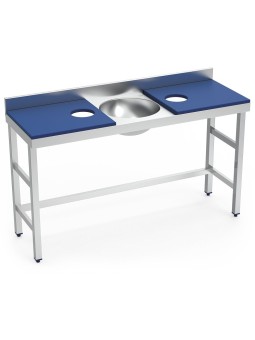 Mesa preparación y lavado doble fb azul 150x50x85cm