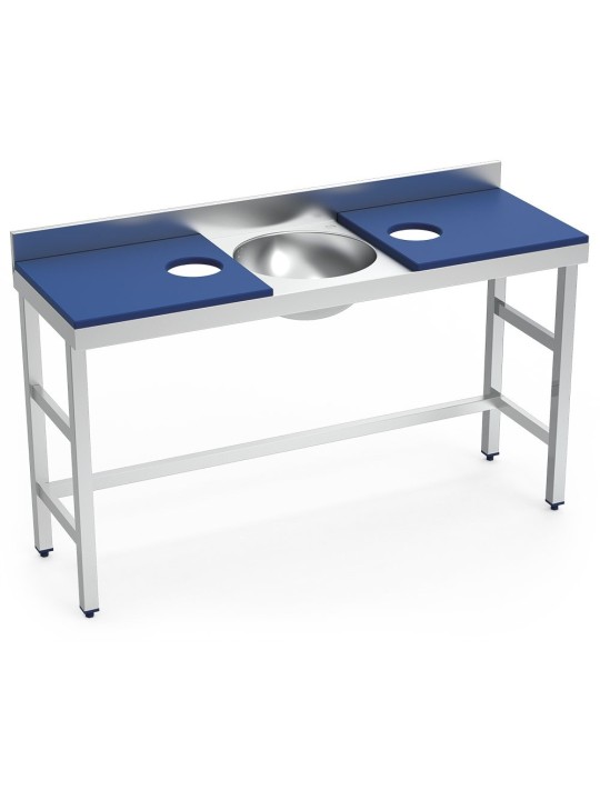 Mesa preparación y lavado doble fb azul 150x50x85cm