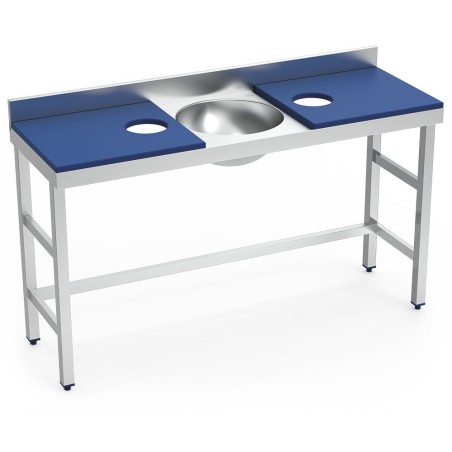 Mesa preparación y lavado doble fb azul 150x50x85cm