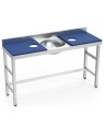 Mesa preparación y lavado doble fb azul 150x50x85cm