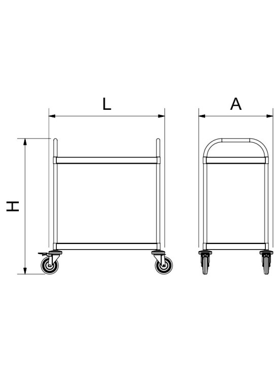Carro de servicio con 2 entrepaños de 83x53x97cm
