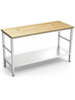 Isla de cocina inox con encimera de madera 100x60x88cm