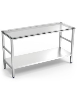 Mesa central inox con encimera de cristal translúcido 100x60x86cm