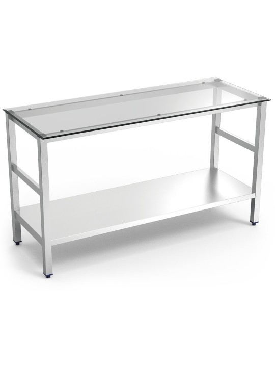 Mesa central inox con encimera de cristal translúcido 100x60x86cm