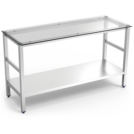 Mesa central inox con encimera de cristal translúcido 100x60x86cm