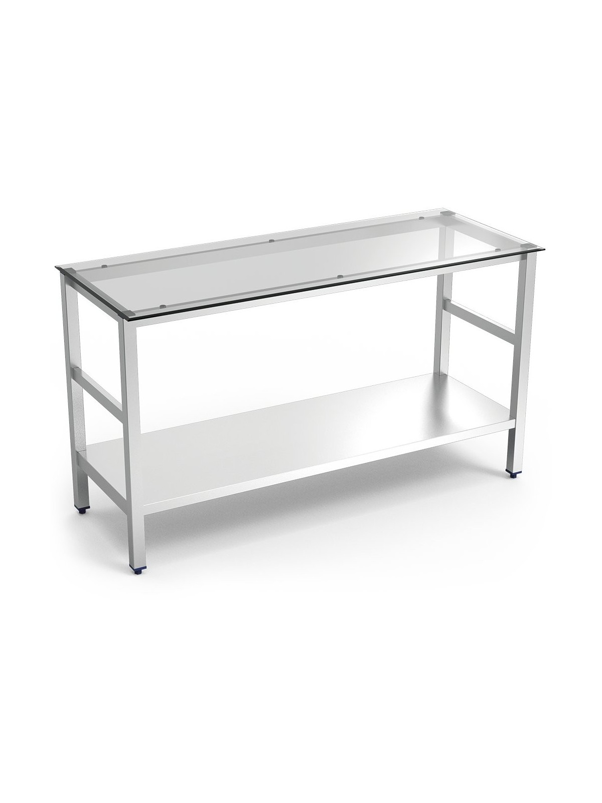 Mesa central inox con encimera de cristal translúcido 100x60x86cm