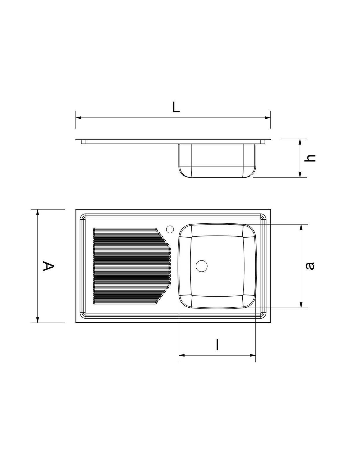 Fregadero 1400x600 2 cubetas y 1 escurridor izqda