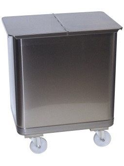 Contenedor inox. con tapa media abertura, ruedas y asa 115 lts 61x39x73cm