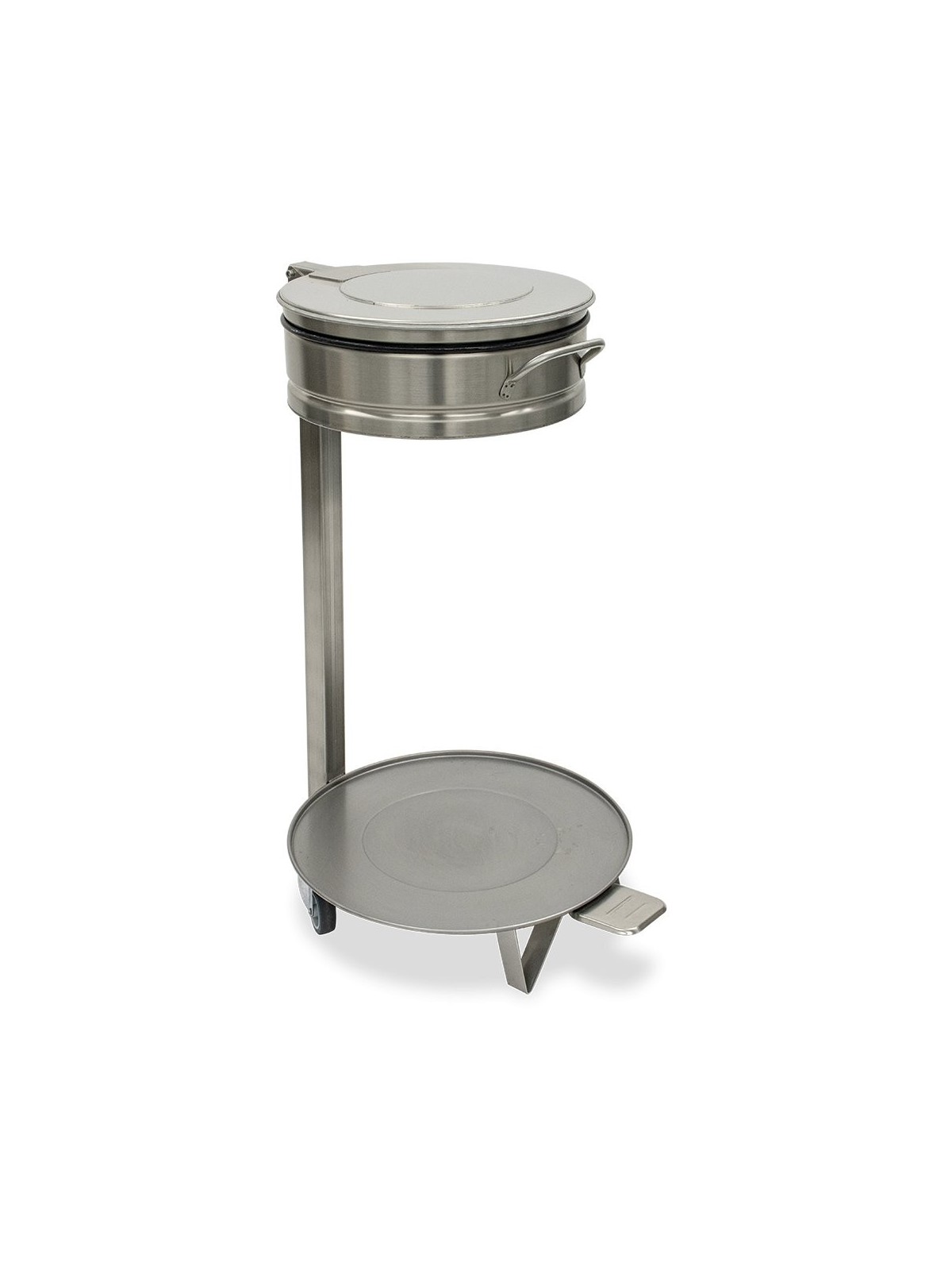 Contenedor porta-bolsas inox. con tapa y ruedas