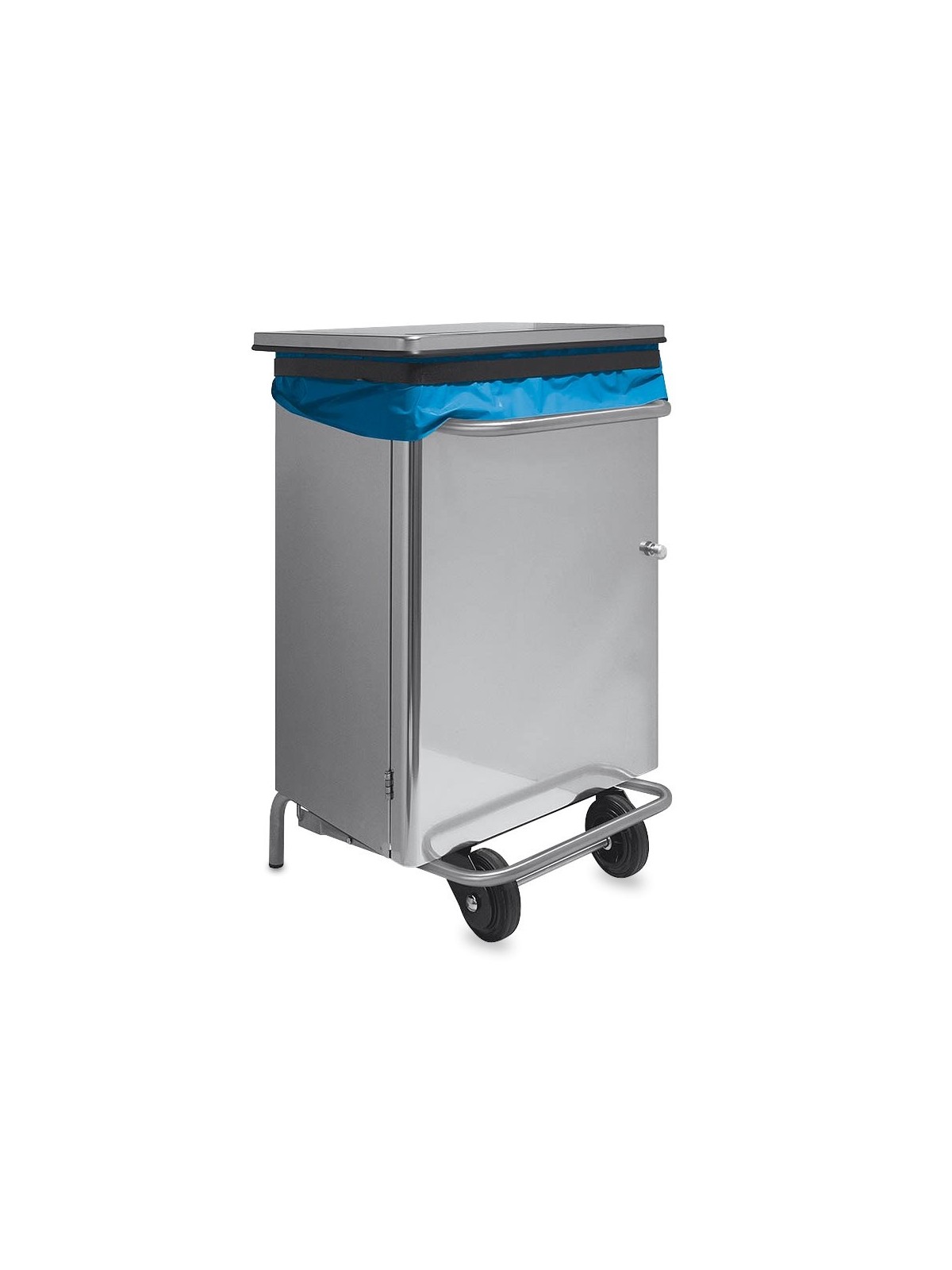 Papelera inox. con tapa y pedal. Apertura frontal. 70 l 37x47x71cm