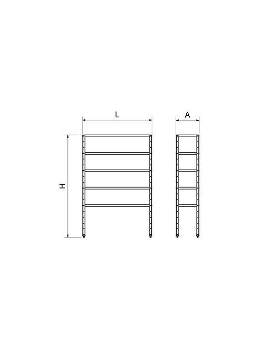 Estantería inox de 5 niveles con estantes de 1,5 mm de espesor 80x30x175cm