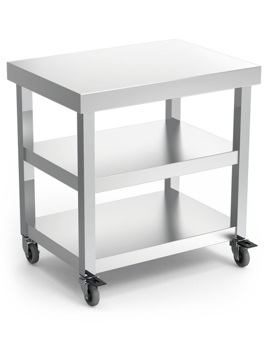 Mesa central c/2 entrepaños y ruedas 70x50x73cm