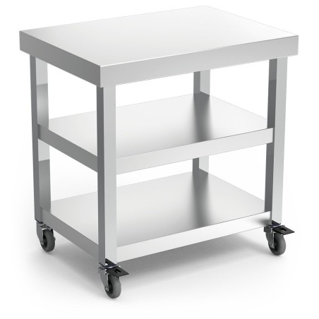 Mesa central c/2 entrepaños y ruedas 70x50x73cm