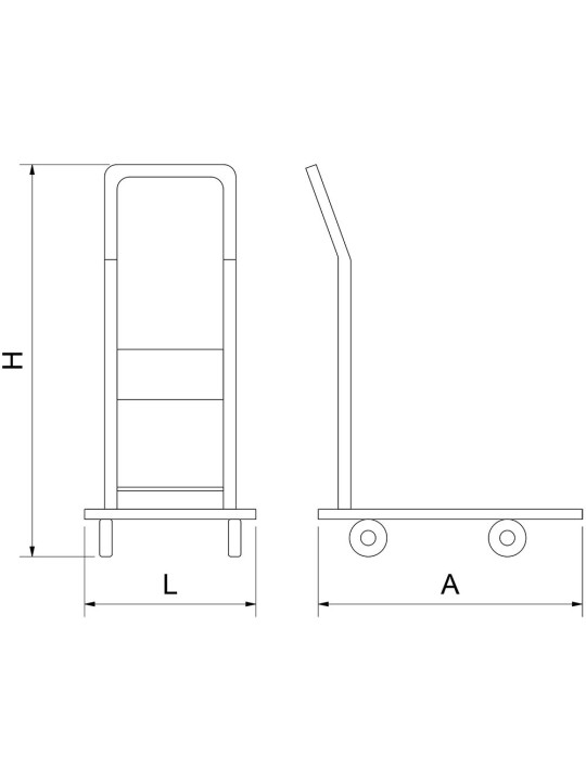 Carro de plataforma inox con asa retráctil 49x76x84cm
