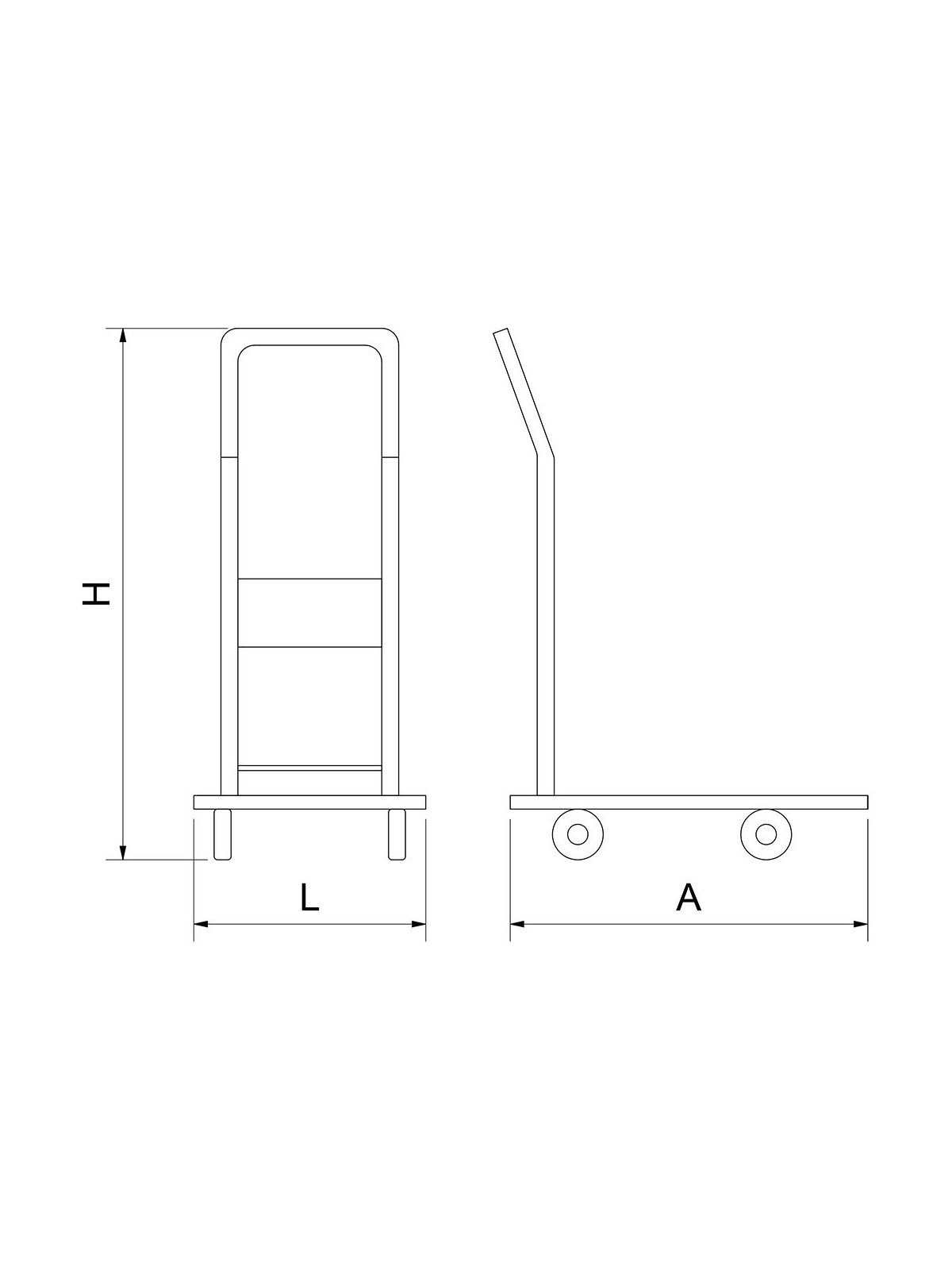 Carro de plataforma inox con asa retráctil 49x76x84cm