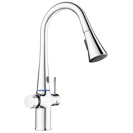 Grifo electrónico y manual con selector de temperatura y ducha extensible