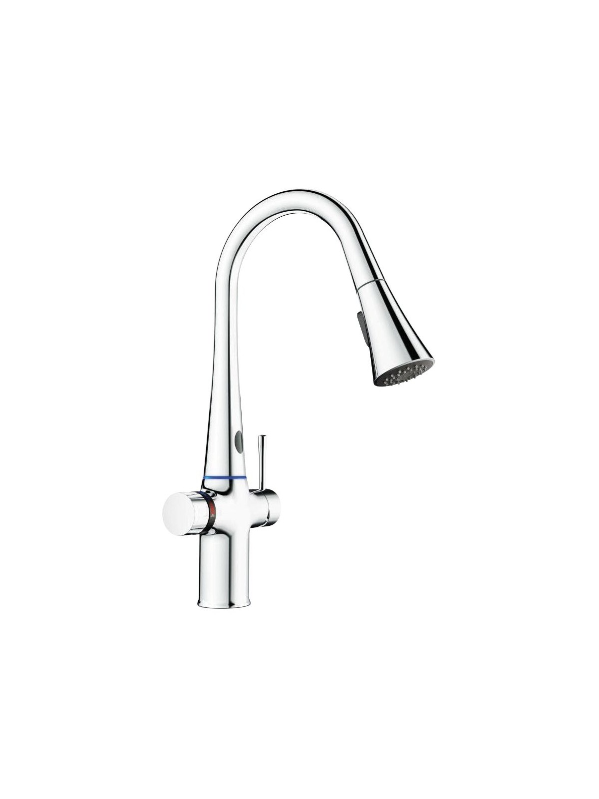 Grifo electrónico y manual con selector de temperatura y ducha extensible