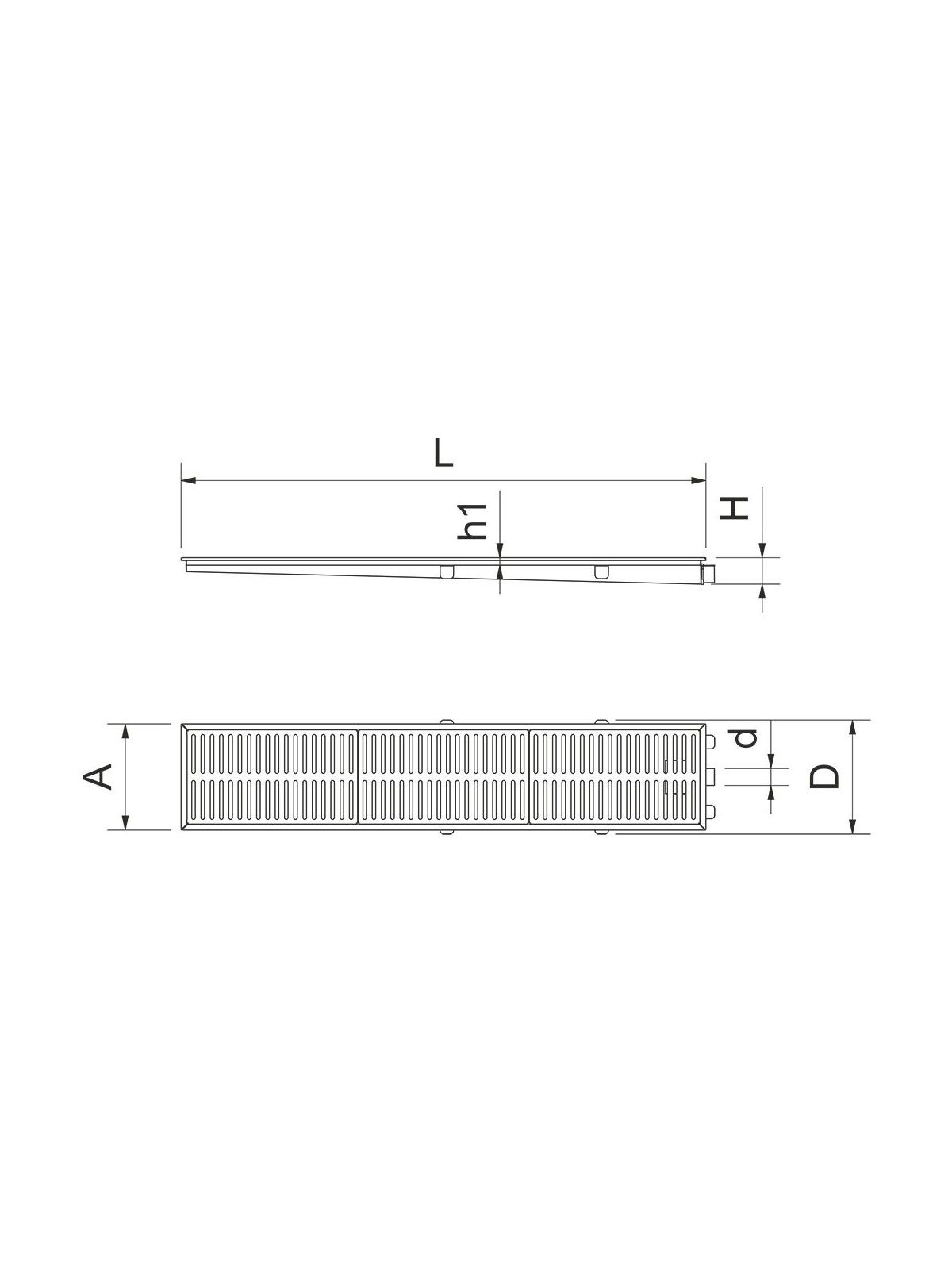 Canal colector en acero inoxidable 1000 mm. Salida horizontal 100x30x7cm
