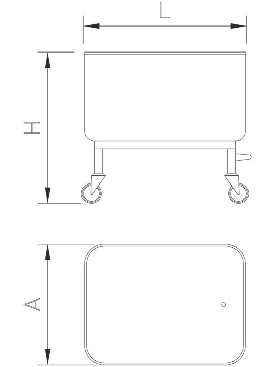 Carro de transporte inoxidable con desagüe 1/2 200 lts 80x60x75cm