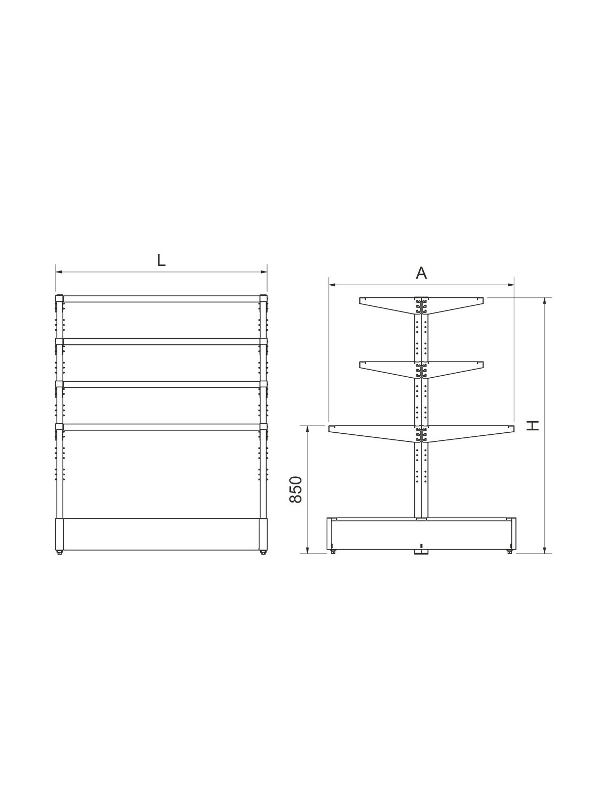 Mesa central con estantes de sobremesa sistema imagine 76x125x170cm