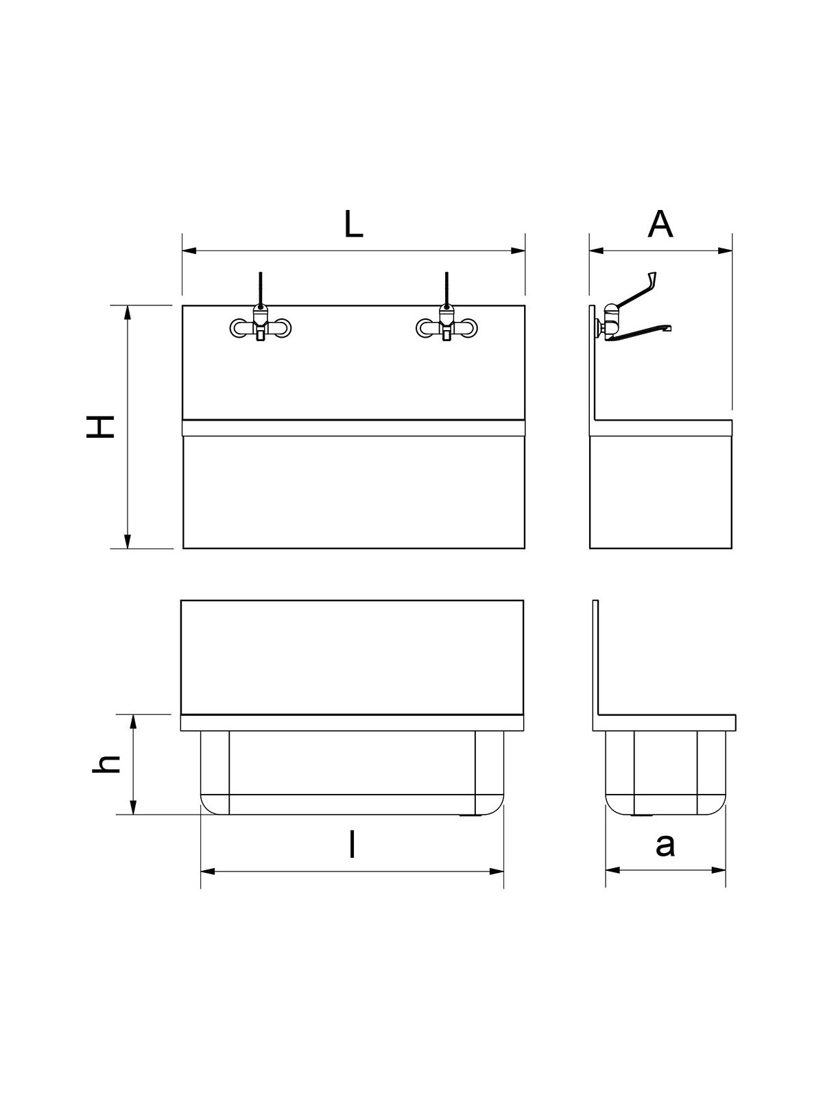 Lavamanos para quirófano dos usuarios con grifos electrónicos 120x50x85cm
