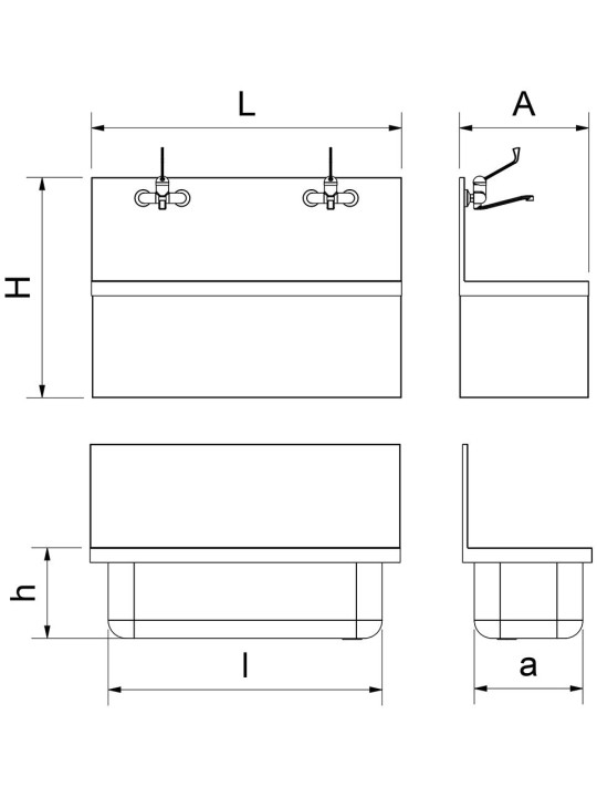 Lavamanos para quirófano dos usuarios con grifos mixtos 120x50x85cm