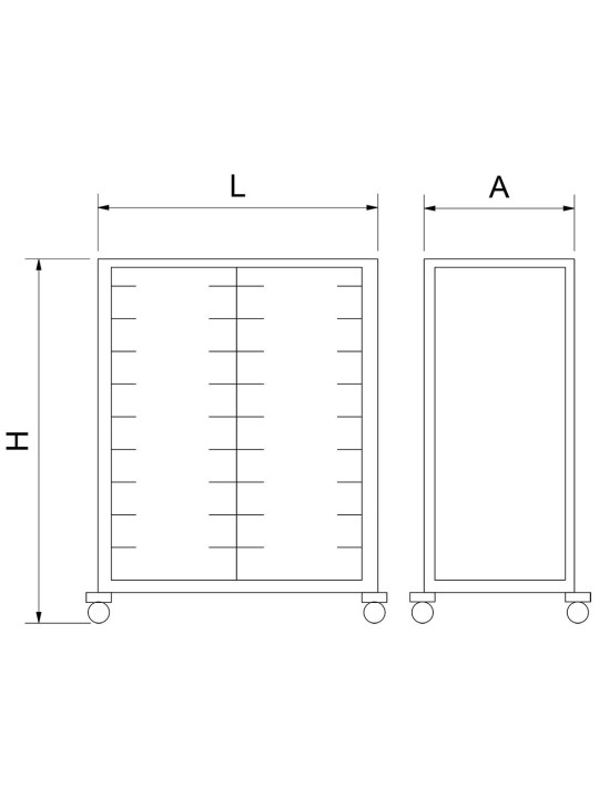 Carro doble para bandejas isotérmicas 18 niveles 92x63x158cm