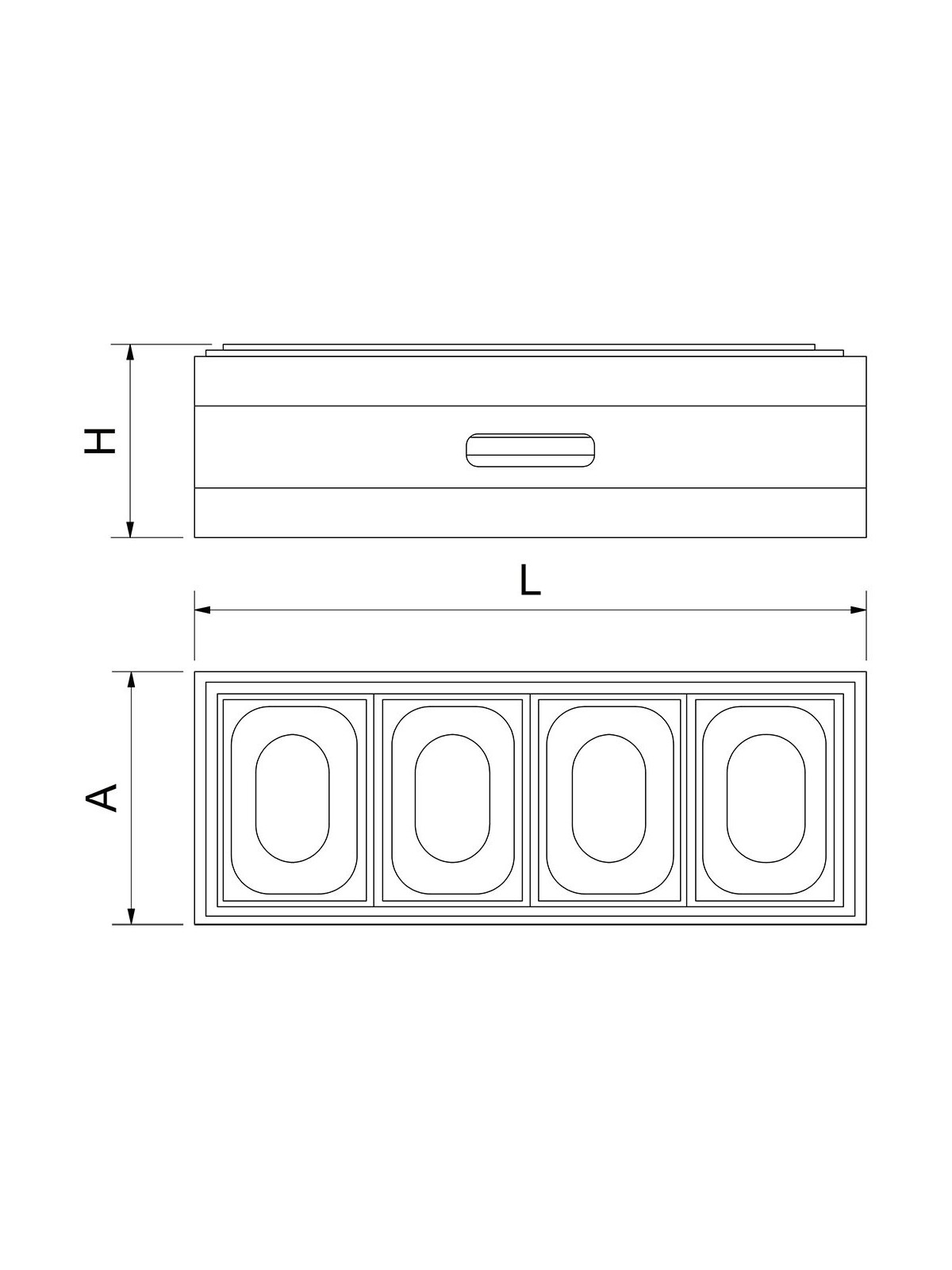 Soporte 4 cubetas Gn (2/8) para buffet 59x49x21cm