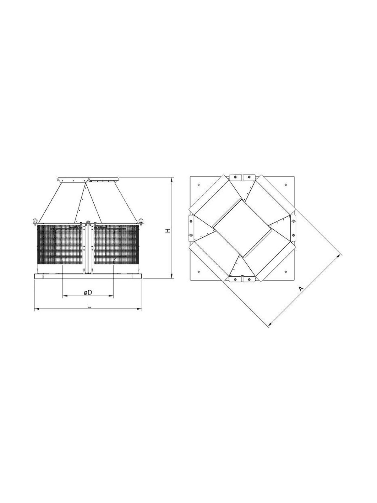 Motor extractor de tejado para humos de cocinas industriales 56x56x66cm
