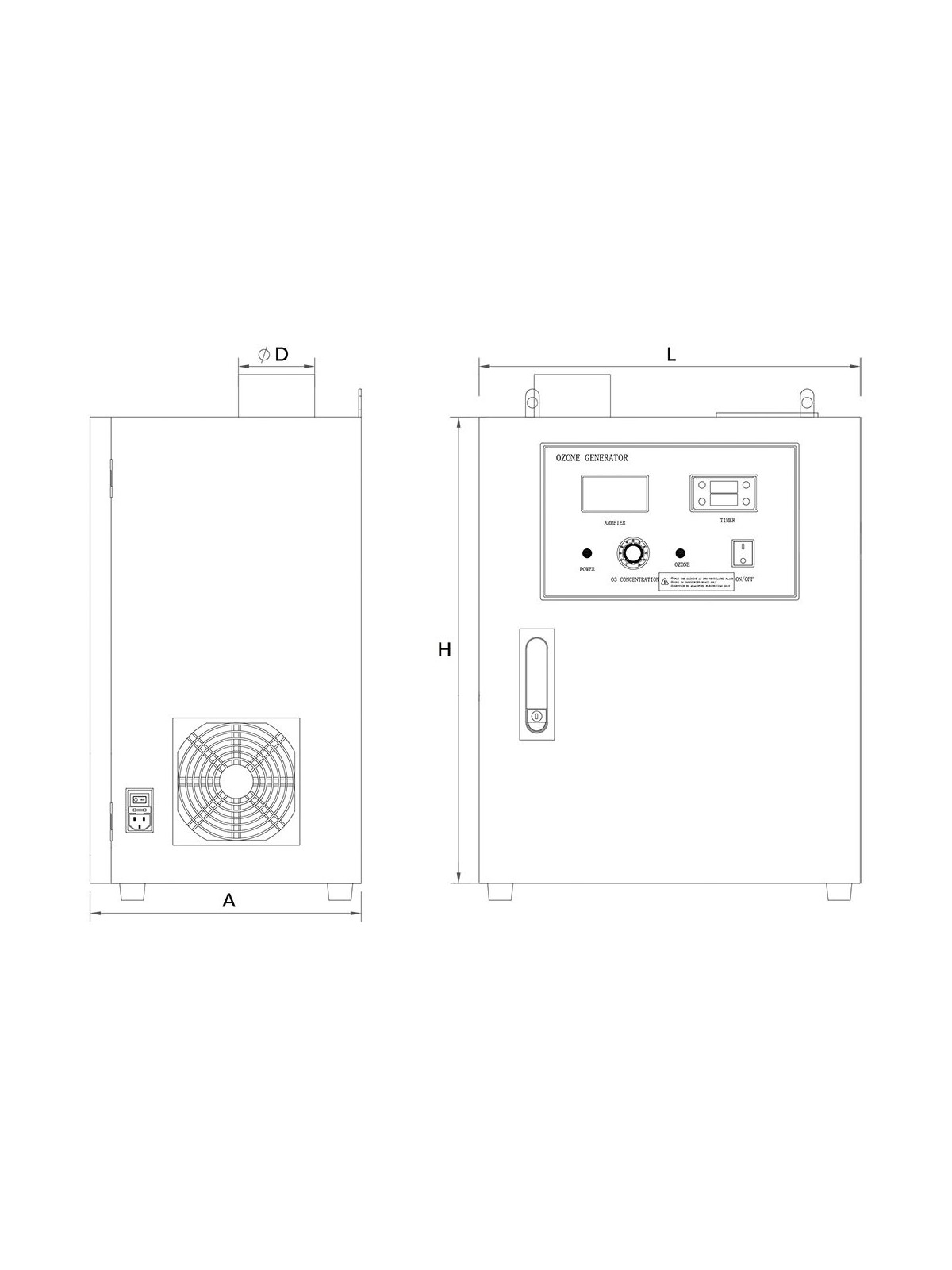 Generador de ozono para campana extractora industrial 45x32x62cm