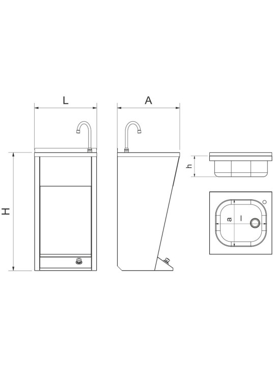 Lavamanos registrable negro c/pedestal un pulsador agua fría y caliente 45x45x85cm
