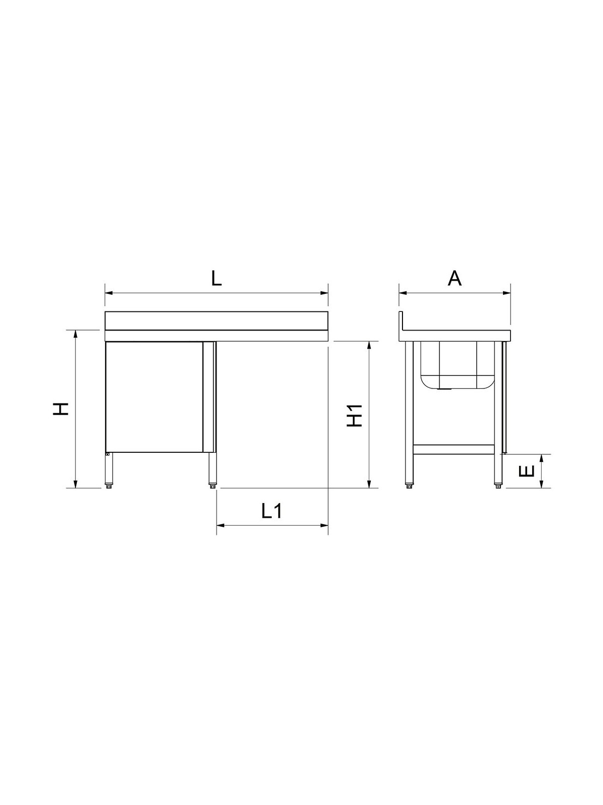 Fregadero para lavavajillas c/puerta 1C,ED Dimensiones cubeta 120x60x89cm